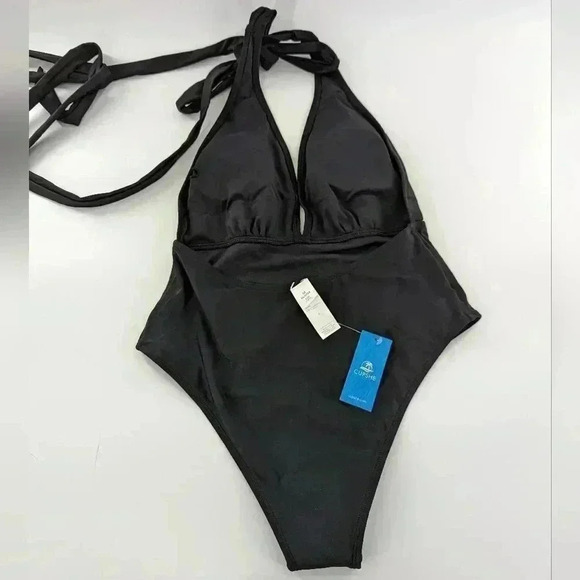 Cupshe Halterneck Plunge Swimsuit One Piece Medium Black Classic NWT - Picture 4 of 8